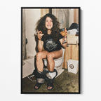 Front display of the Ozzy Osbourne bathroom colour canvas in a black floating frame