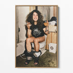 Front display of the Ozzy Osbourne bathroom colour canvas in a natural oak floating frame