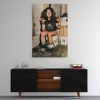 High-gloss acrylic colour print of Ozzy Osbourne on the toilet displayed on a wall