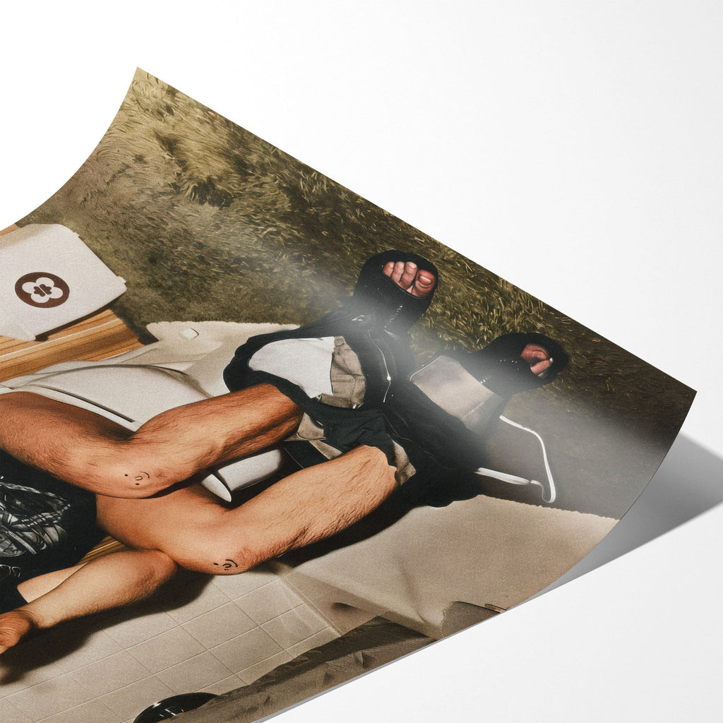 Angled close-up of the unframed Ozzy Osbourne bathroom colour poster showing fine paper detail