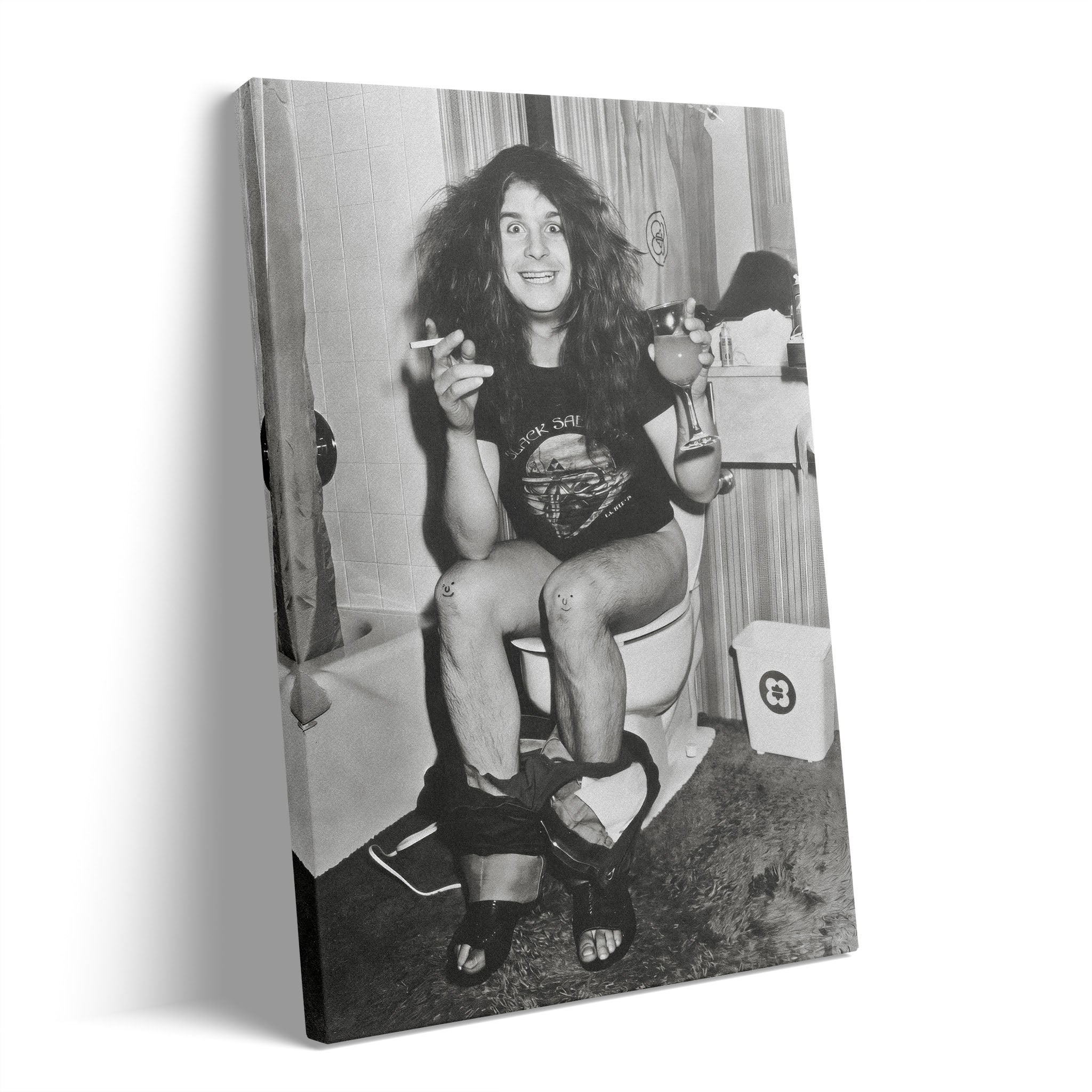 Ozzy Osbourne 1978 bathroom black and white gallery-wrapped canvas print
