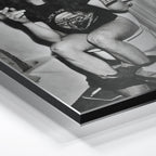 Close-up of the aluminum edge on the Ozzy Osbourne bathroom black and white metal print