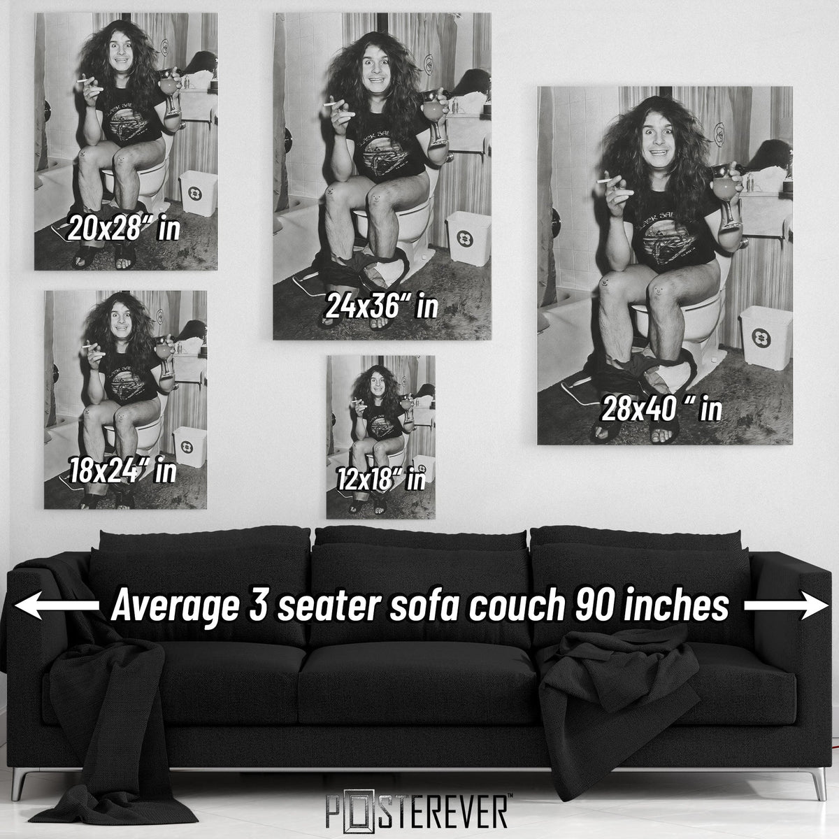 Ozzy Osbourne 'On the Throne' 1978 Bathroom Candid – Never Say Die! Tour – Black & White Edition | Funny Heavy Metal Wall Art Print — size guide