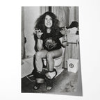Unframed black and white print of Ozzy Osbourne sitting on the toilet in his 1978 Black Sabbath tour shirt