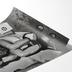 Angled close-up of the unframed Ozzy Osbourne bathroom black and white poster showing fine paper detail