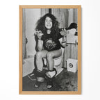 Ozzy Osbourne bathroom black and white portrait in a natural oak poster frame