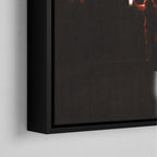 Corner close-up of the black floating frame on the Ozzy Osbourne color canvas