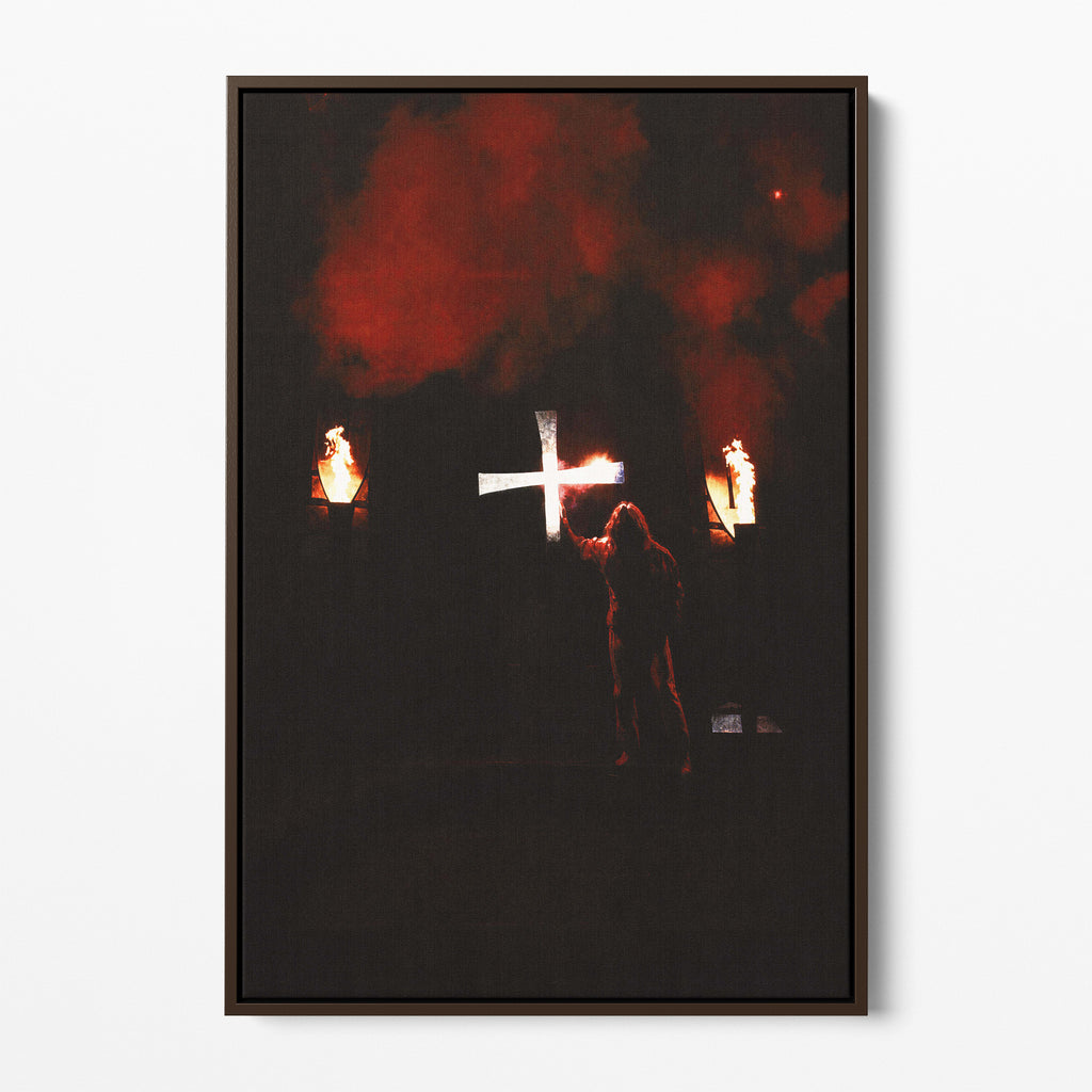Front display of the Ozzy Osbourne color canvas in a dark walnut floating frame