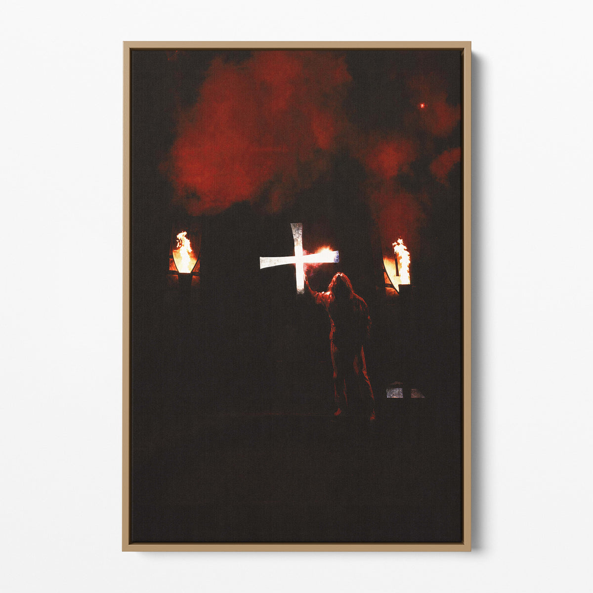 Front display of the Ozzy Osbourne color canvas in a natural oak floating frame