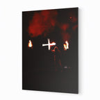 Ozzy Osbourne raised cross color metal print displayed on a wall