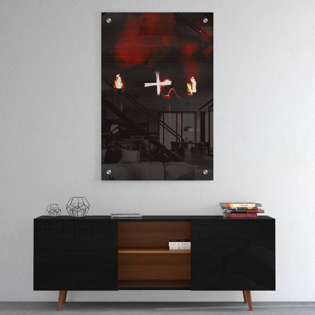 High-gloss acrylic color print of Ozzy Osbourne displayed on a wall