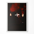 Ozzy Osbourne raised cross color print in a classic white poster frame