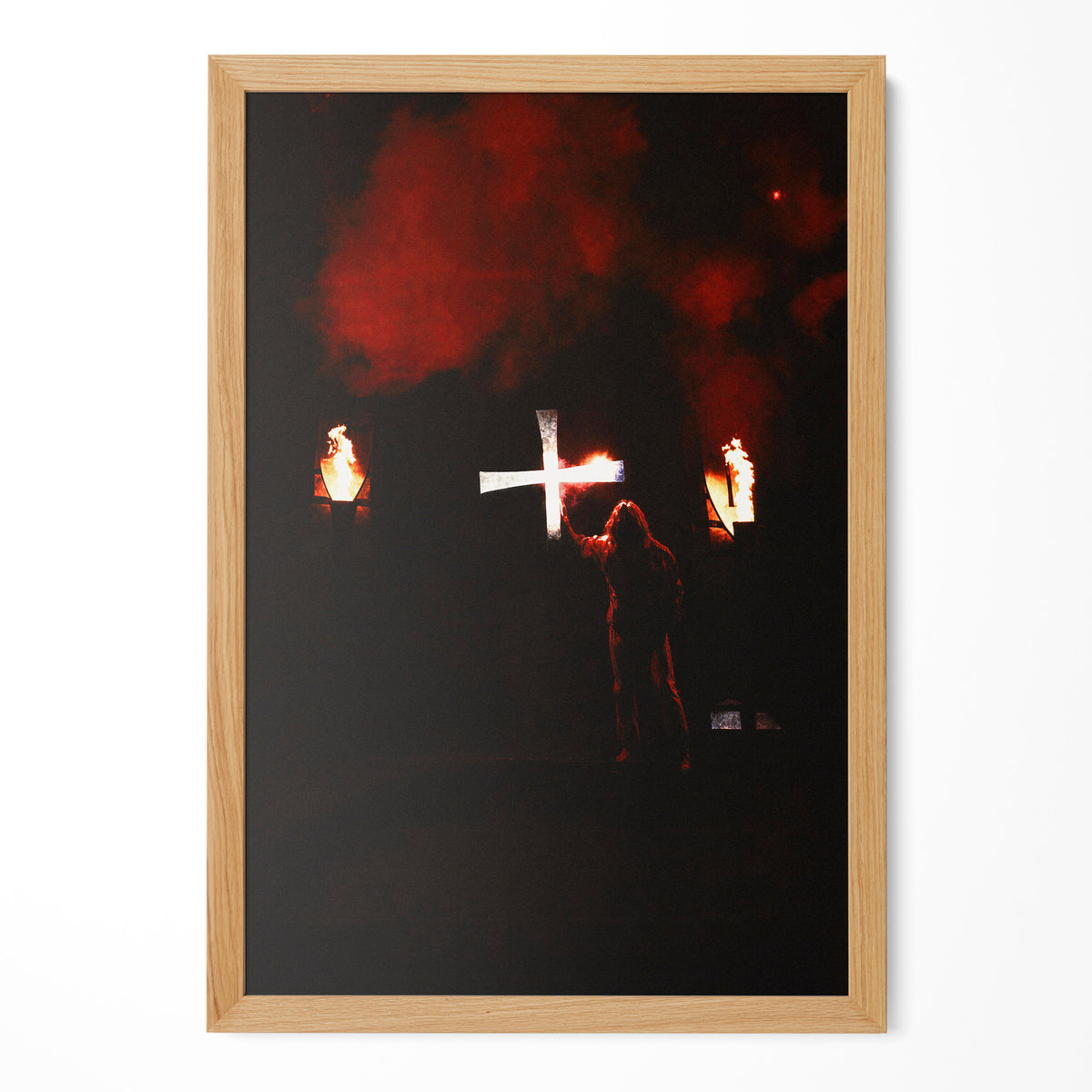 Ozzy Osbourne raised cross color print in a natural oak poster frame