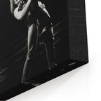 Close-up of the gallery-wrapped canvas edge on the Ozzy and Randy Rhoads black and white print
