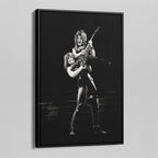 Angled view of the Ozzy and Randy Rhoads black and white canvas in a black floating frame