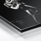 Close-up of the aluminum edge on the Ozzy and Randy Rhoads black and white metal print