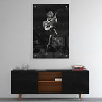High-gloss acrylic black and white print of Ozzy and Randy Rhoads displayed on a wall