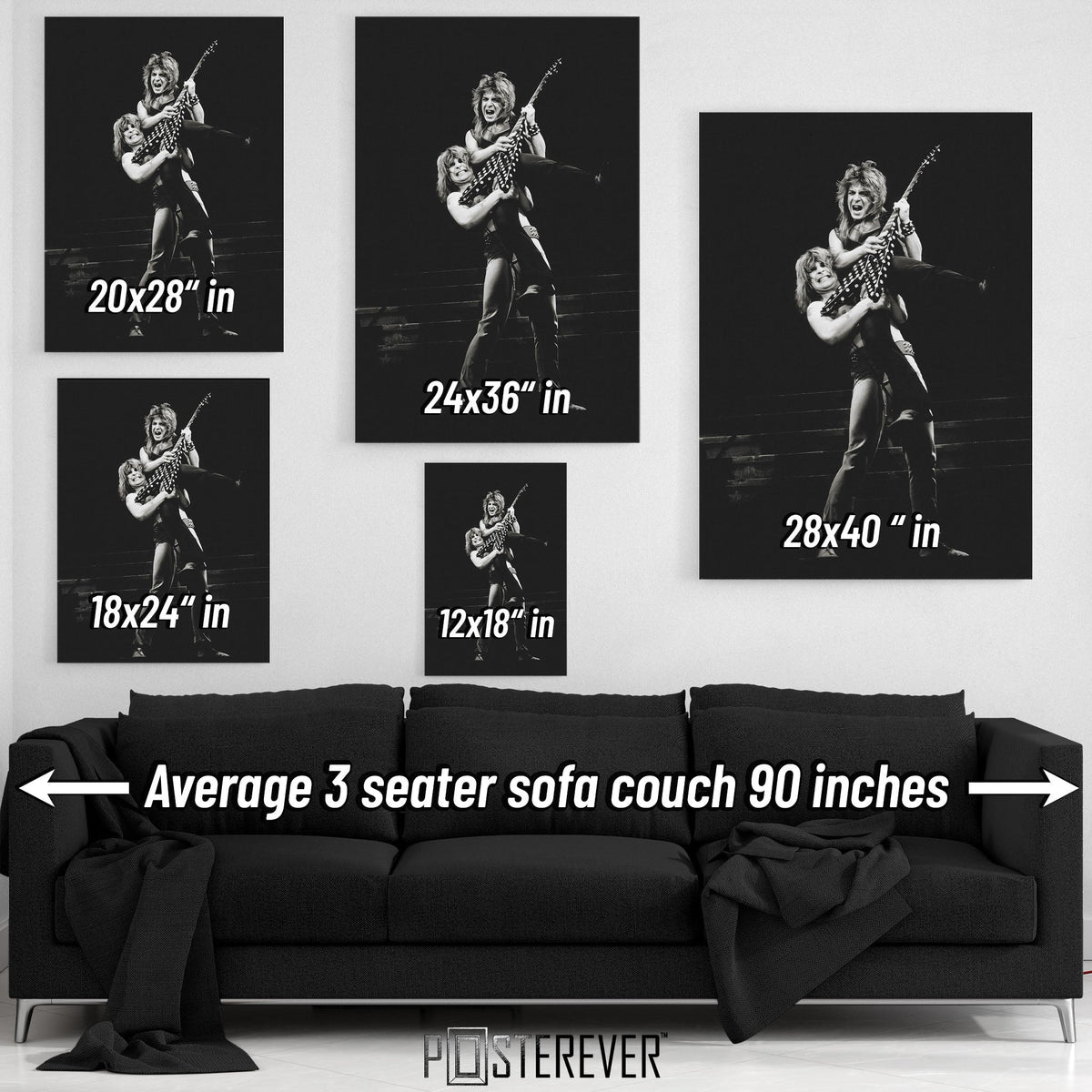 Ozzy Osbourne & Randy Rhoads 'Tribute' 1982 Rosemont Horizon – Mr. Crowley Live – Black & White Edition | Heavy Metal Icons Wall Art Print — size guide