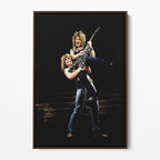 Front display of the Ozzy and Randy Rhoads colour canvas in a dark walnut floating frame