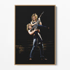 Front display of the Ozzy and Randy Rhoads colour canvas in a natural oak floating frame