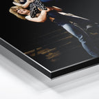 Close-up of the aluminum edge on the Ozzy and Randy Rhoads colour metal print