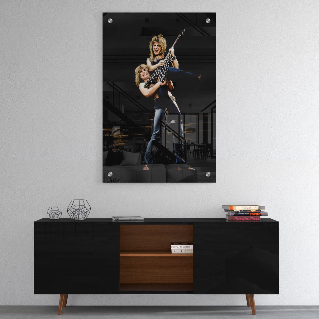 High-gloss acrylic colour print of Ozzy and Randy Rhoads displayed on a wall