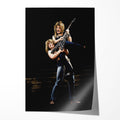 Unframed colour print of Ozzy Osbourne lifting Randy Rhoads with his polka-dot Flying V, 1982