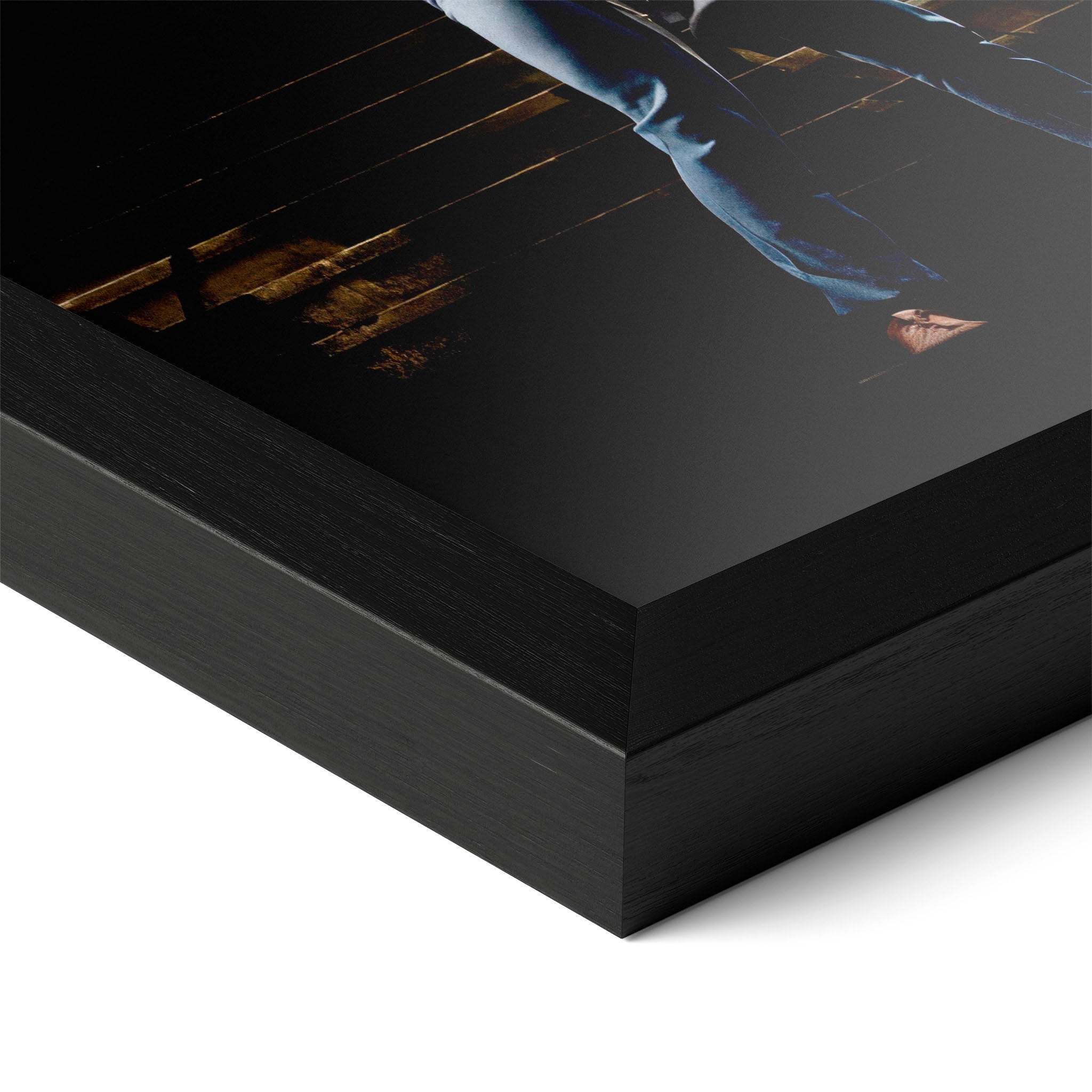 Close-up of the Ozzy and Randy Rhoads colour poster in a classic black wood frame