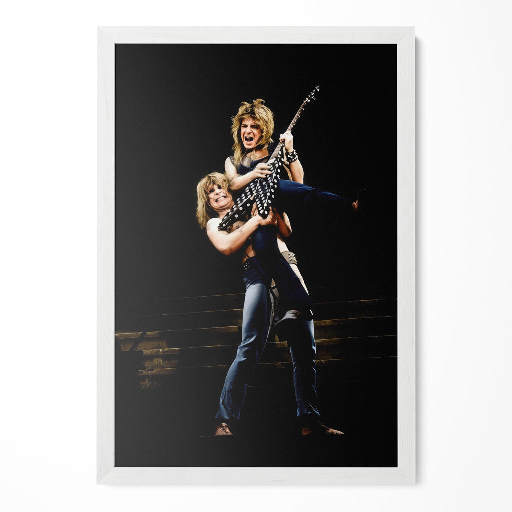 Ozzy Osbourne and Randy Rhoads 1982 colour portrait in a classic white poster frame