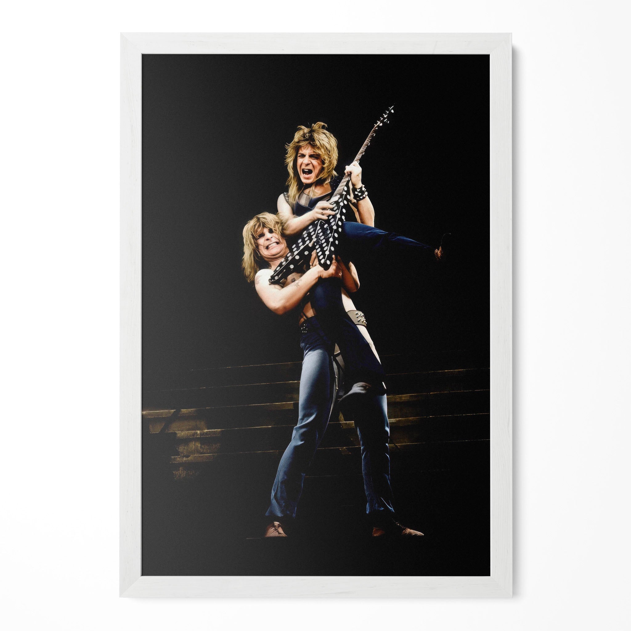 Ozzy Osbourne and Randy Rhoads 1982 colour portrait in a classic white poster frame