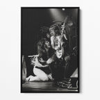 Front display of the Ozzy and Randy Rhoads black and white canvas in a black floating frame