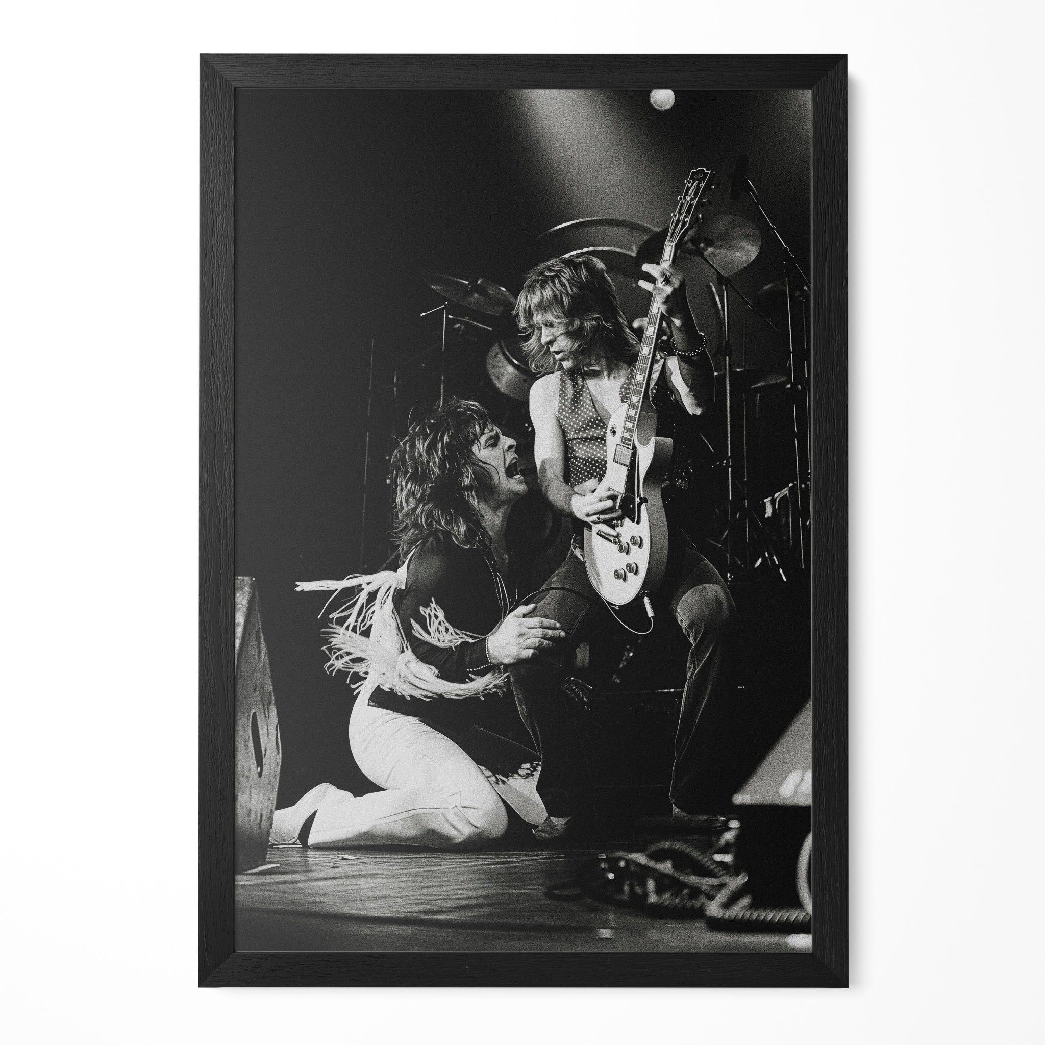 Ozzy Osbourne and Randy Rhoads at Bradford St George's Hall 1980, black and white portrait in a classic black poster frame