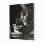 Ozzy Osbourne and Randy Rhoads 1980 Bradford black and white metal print displayed on a wall