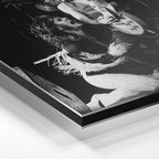 Close-up of the aluminum edge on the Ozzy and Randy Rhoads black and white metal print