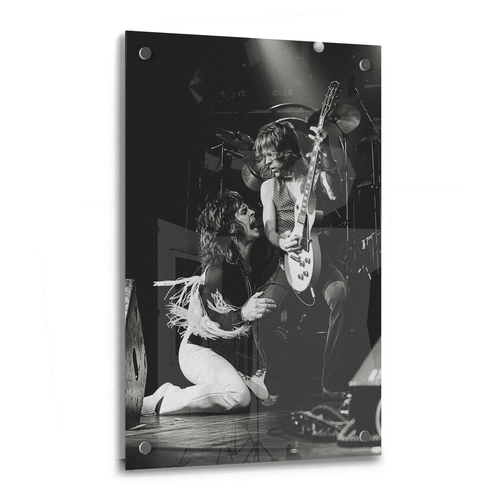 Ozzy Osbourne and Randy Rhoads 1980 Bradford black and white acrylic glass print with a glossy finish