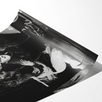 Angled close-up of the unframed Ozzy and Randy Rhoads black and white poster showing fine paper detail