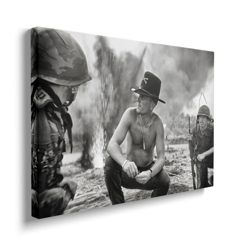 Gallery-wrapped black and white canvas of Kilgore in Apocalypse Now displayed on a wall