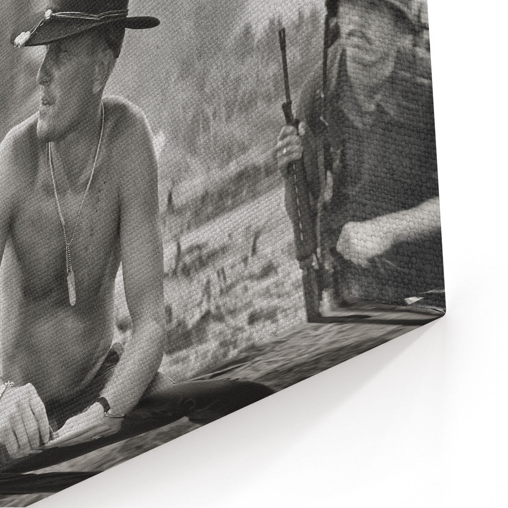 Close-up of the gallery-wrapped canvas edge on the Apocalypse Now Kilgore black and white print