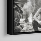 Corner close-up of the black floating frame on the Apocalypse Now Kilgore black and white canvas