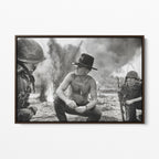 Front display of the Apocalypse Now Kilgore black and white canvas in a dark walnut floating frame