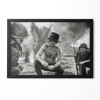 Robert Duvall as Lt. Col. Kilgore in Apocalypse Now, black and white war scene in a classic black poster frame