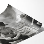 Angled close-up of the unframed Apocalypse Now Kilgore black and white poster showing fine paper detail