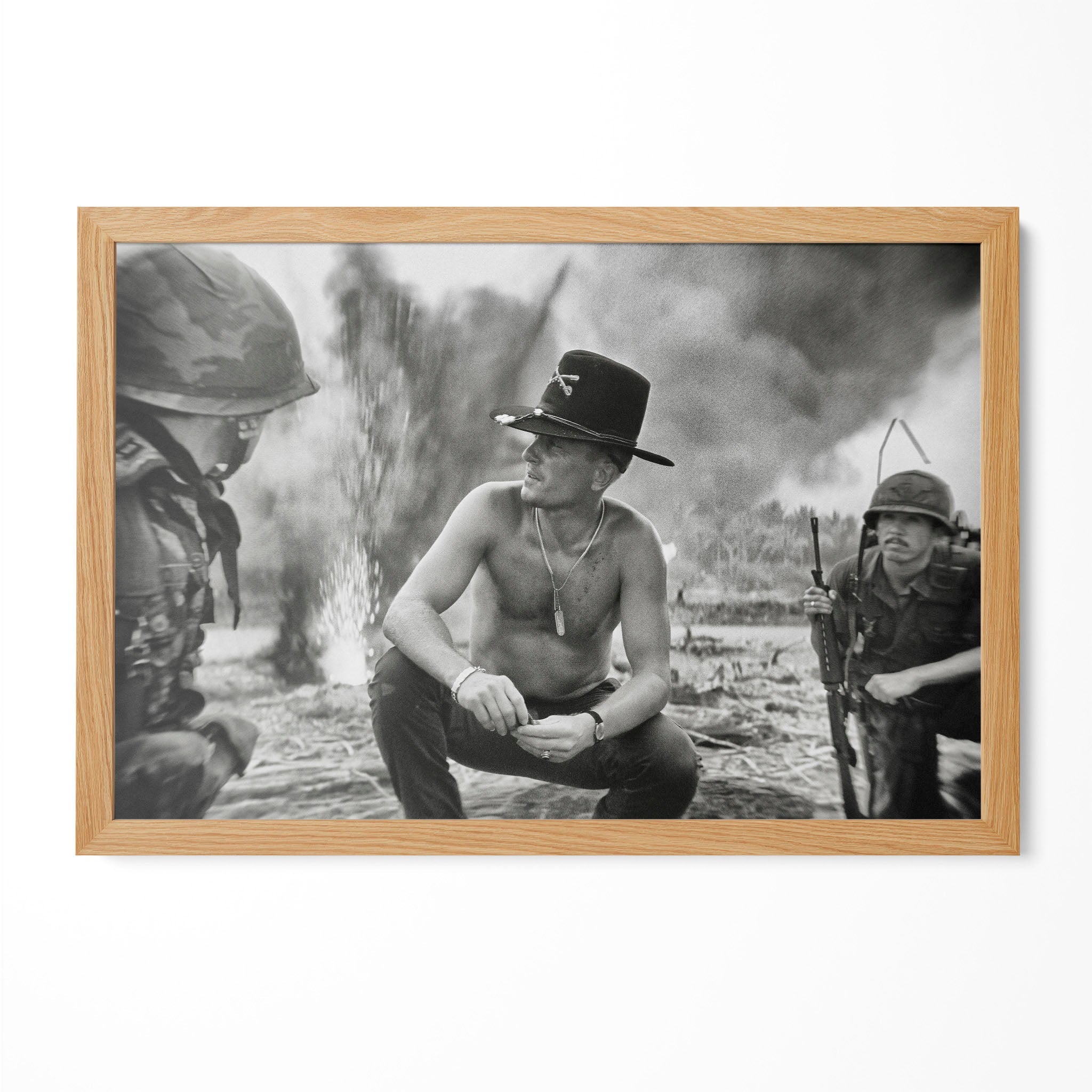 Apocalypse Now Kilgore black and white print in a natural oak poster frame