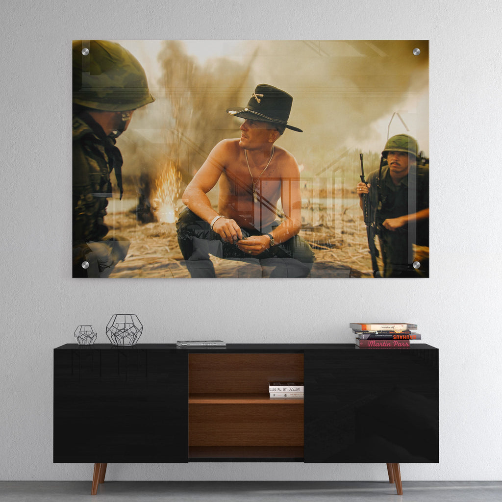 High-gloss acrylic colour print of Kilgore in Apocalypse Now displayed on a wall