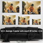 Apocalypse Now Kilgore wall art size comparison chart shown above a sofa