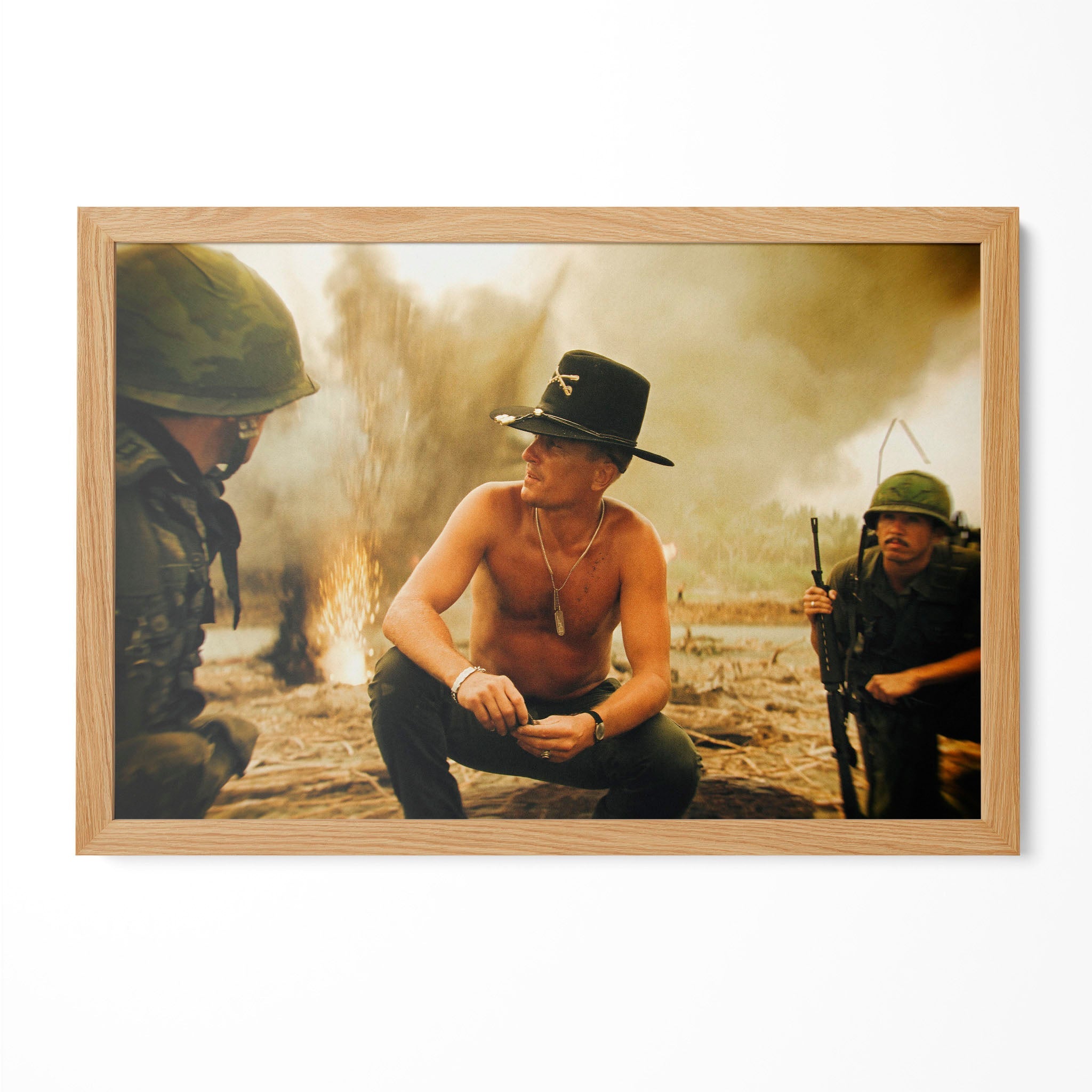 Apocalypse Now Kilgore colour print in a natural oak poster frame