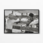 Front display of the Lonesome Dove Hat Creek black and white canvas in a black floating frame