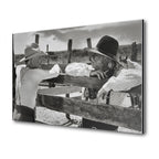 Lonesome Dove Gus and Call black and white metal print displayed on a wall