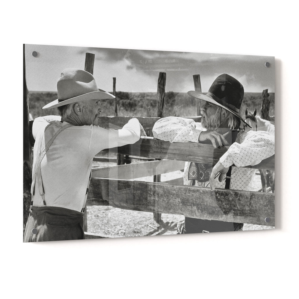 Lonesome Dove Gus and Call black and white acrylic glass print with a glossy finish