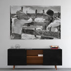 High-gloss acrylic black and white print of Gus and Call from Lonesome Dove displayed on a wall